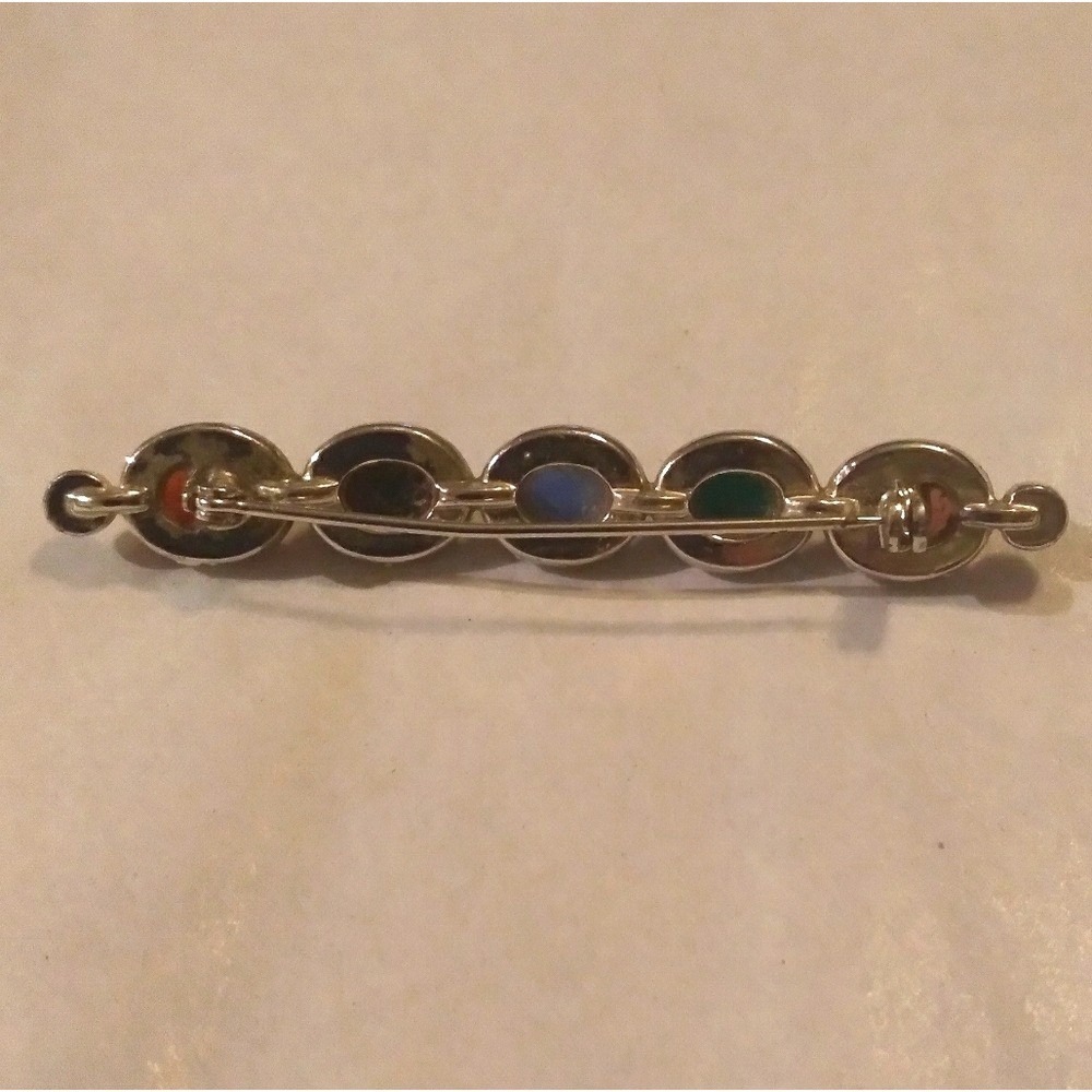 Vintage Multi Color Scarab Bar Brooch Gold Tone Egyptian Revival Beetle‎ Pin - Picture 4 of 4